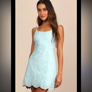 Lulus Light Blue Eyelet Dress size large